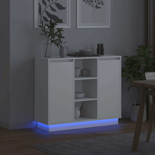 Aparador - Bufete - Móvei de apoio LED Branco 90 x 32 x 75 cm Madeira processada pt4131