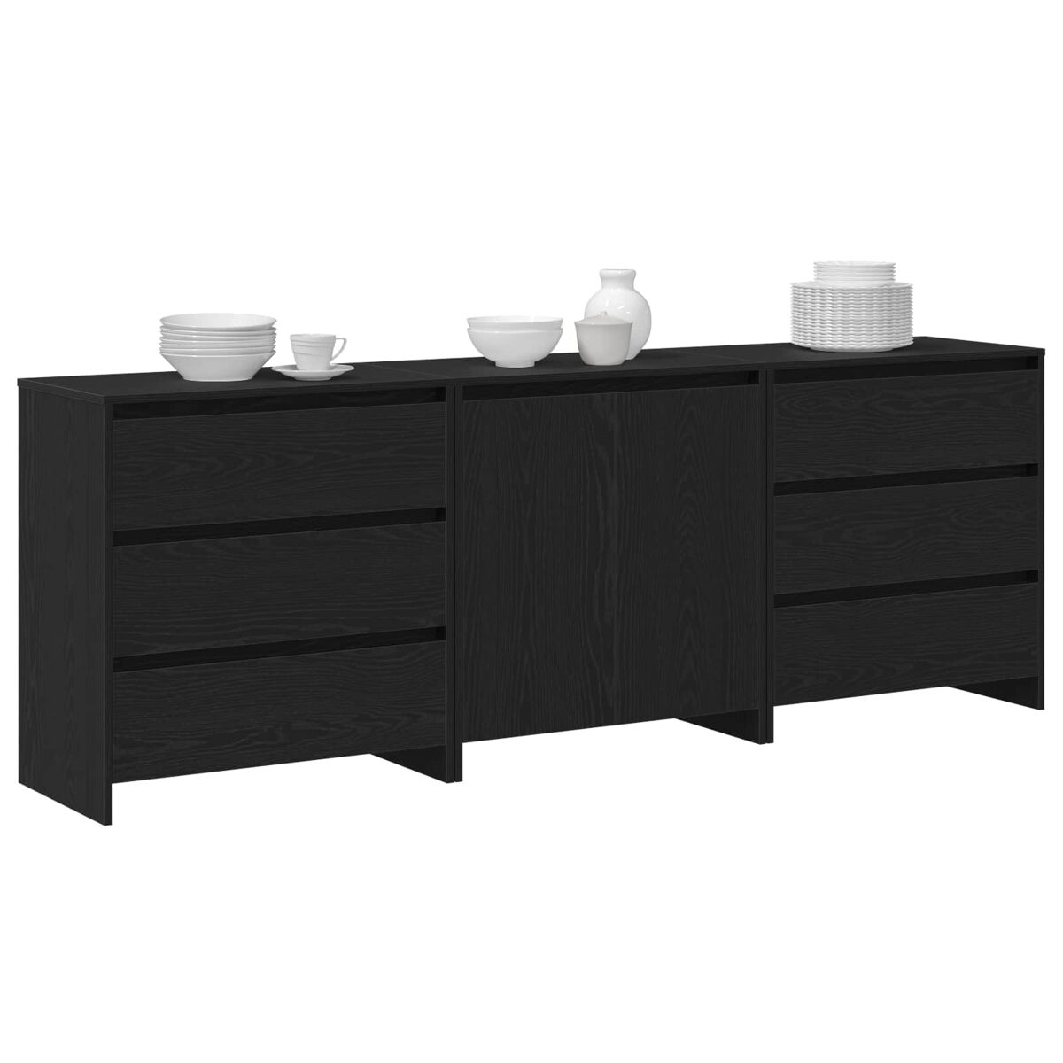 Aparador - mueble de almacenamiento 3 pcs negro 70 x 41 x 75 cm madera de ingeniería es57