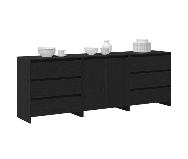Aparador - mueble de almacenamiento 3 pcs negro 70 x 41 x 75 cm madera de ingeniería es57