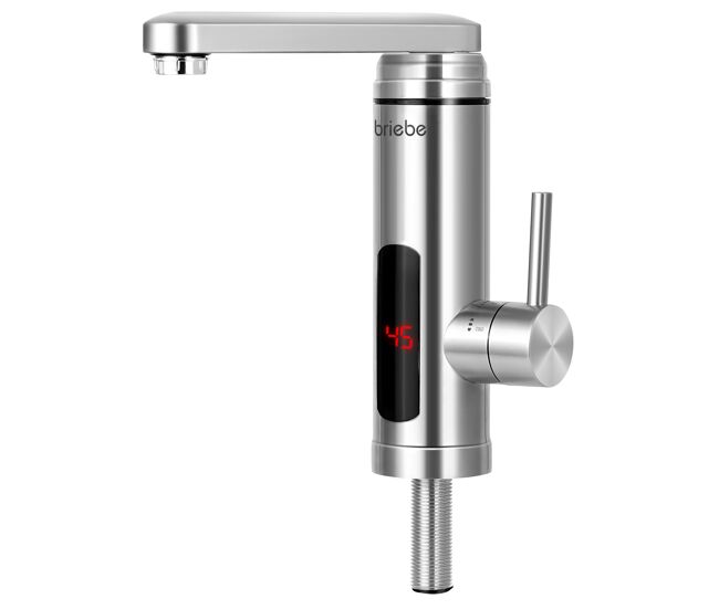 Briebe ih1204 grifo calentador agua eléctrico instantáneo de mesa bajo consumo, acero inox, display, camping, 3600, acero inoxidable