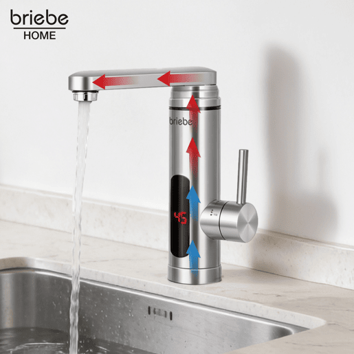 Briebe IH1204 Torneira com Aquecedor Elétrico Instantâneo de Bancada, Aquecedor de Água Baixo Consumo, Display, Inox, 3600, Aço Inoxidável