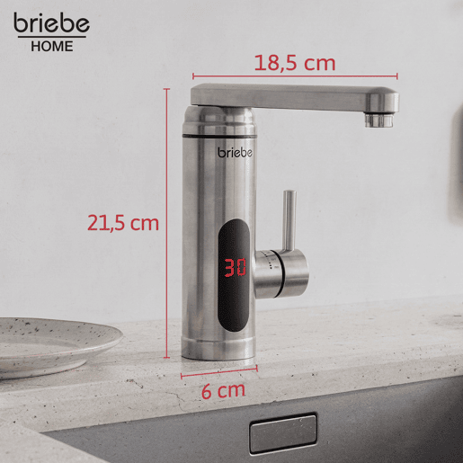 Briebe IH1204 Torneira com Aquecedor Elétrico Instantâneo de Bancada, Aquecedor de Água Baixo Consumo, Display, Inox, 3600, Aço Inoxidável