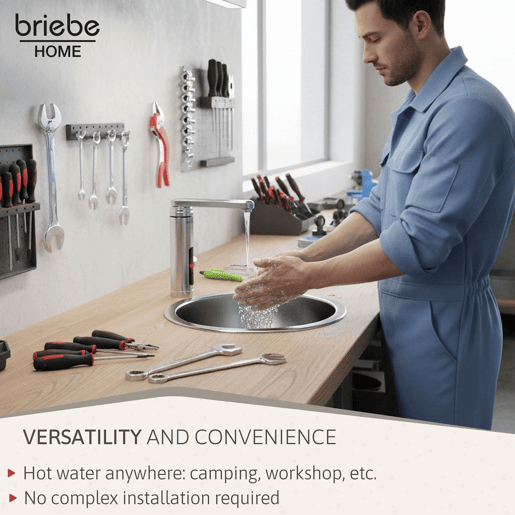Briebe IH1204 Torneira com Aquecedor Elétrico Instantâneo de Bancada, Aquecedor de Água Baixo Consumo, Display, Inox, 3600, Aço Inoxidável