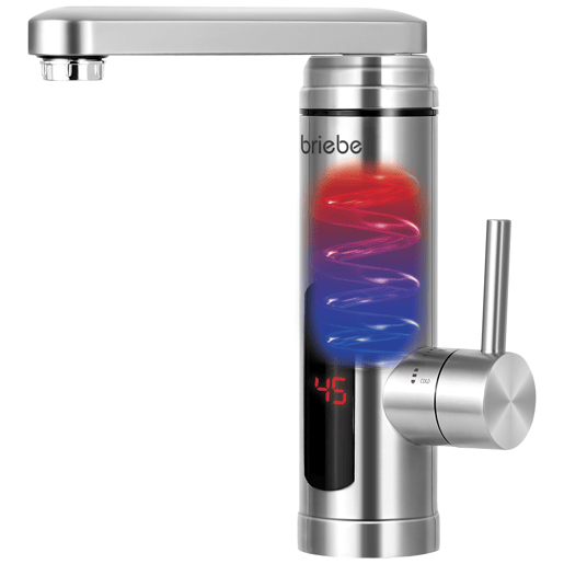 Briebe IH1204 Torneira com Aquecedor Elétrico Instantâneo de Bancada, Aquecedor de Água Baixo Consumo, Display, Inox, 3600, Aço Inoxidável