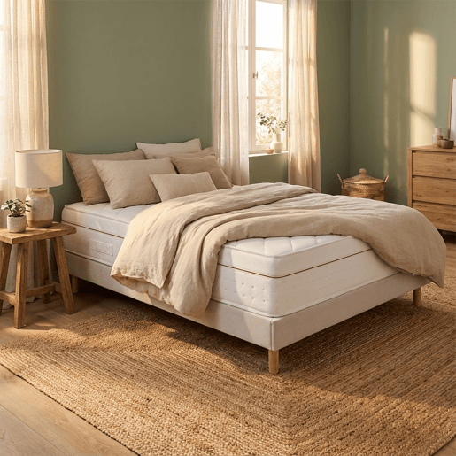 Conjunto Deluxe Ortopédico Milano Cement 200 x 105 cm - Colchão molas ensacadas 27 cm e kit de madeira 15 cm, altura total 57 cm.