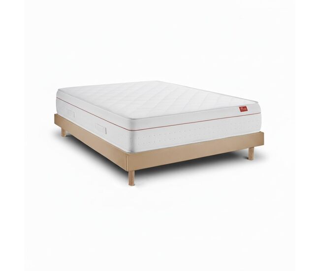 Conjunto deluxe ortopédico 200 x 160 cm, colchón muelles ensacados 27 cm, somier de lamas, cama kit milano taupe, altura 57 cm.