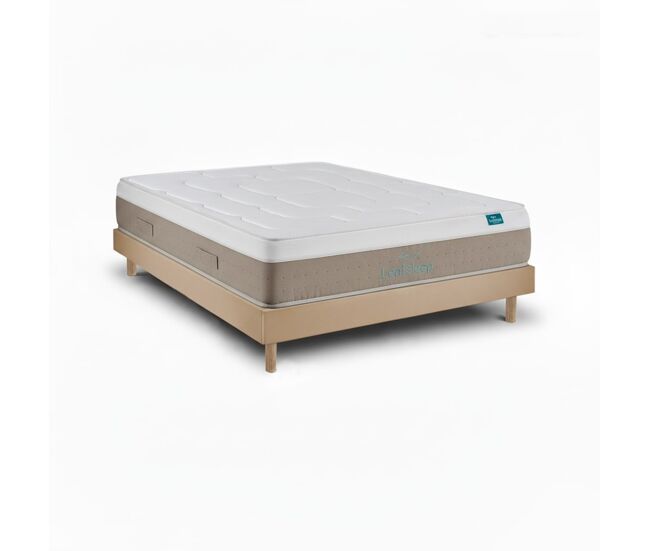 Conjunto cloud cotton con somier de madera milano taupe 200 x 80 cm, altura 58 cm.