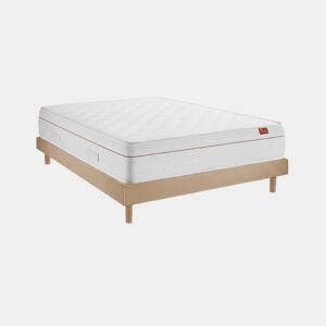 Conjunto Deluxe Ortopédico 200 x 80 cm u2014 Colchão molas ensacadas 27 cm e cama kit 15 cm, revestido em veludo, pés madeira FSC, altura 57 cm.