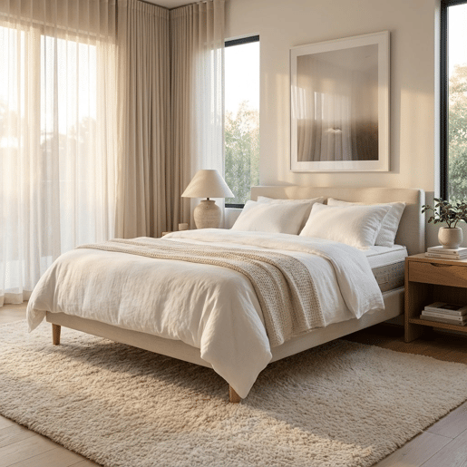 Conjunto Cloud Cotton e Kit Madeira Milano Cement 200 x 150 cm, Altura 58 cm.