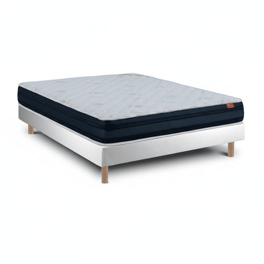 Conjunto Viscoflex Ortopédico com colchão viscoelástico 22 cm e sommier monobloco 200 x 150 cm, altura total 52 cm, pés madeira 15 cm.