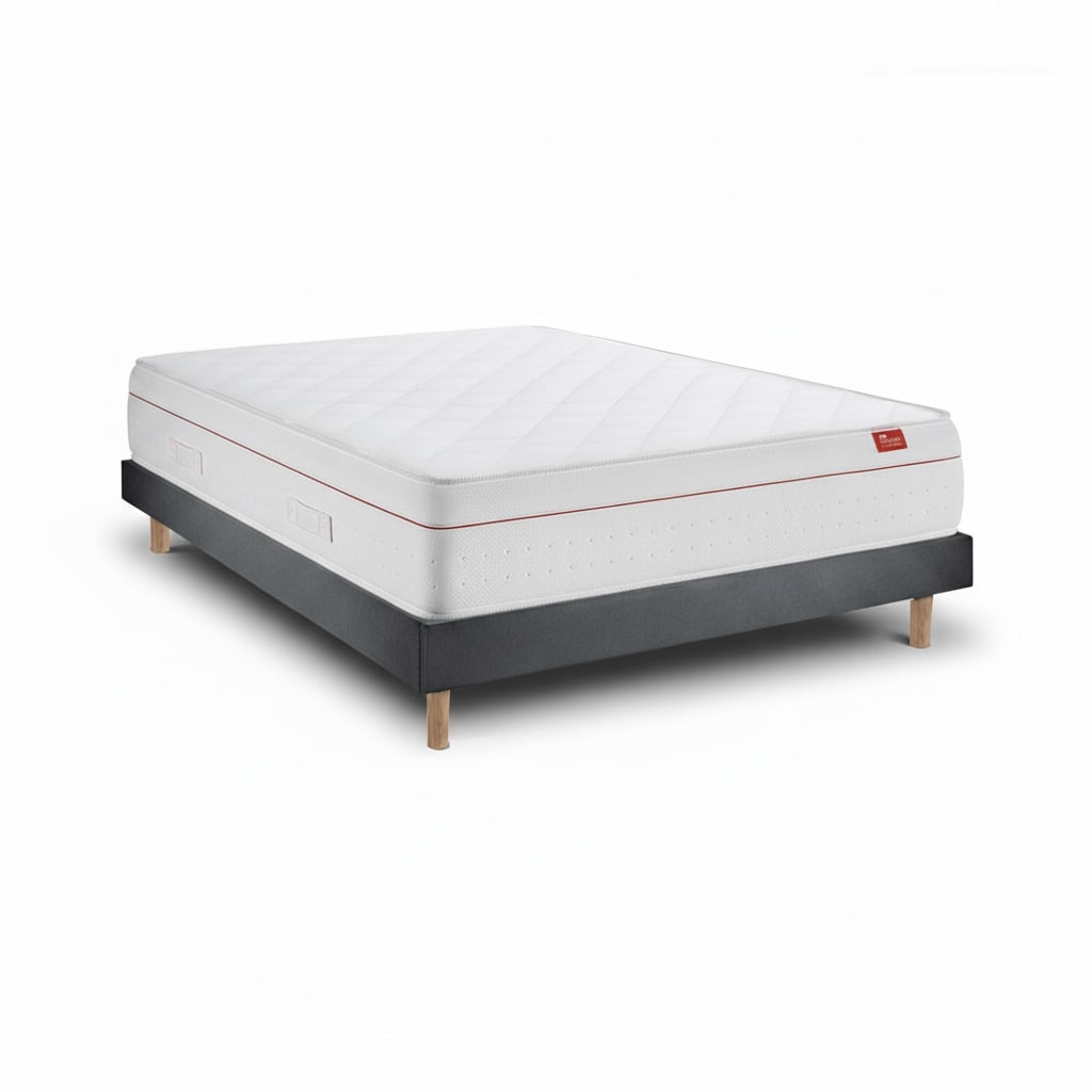 Conjunto deluxe ortopédico 200 x 120 cm, colchón de muelles ensacados 27 cm, kit de cama madera milano anthracite, altura total 57 cm.