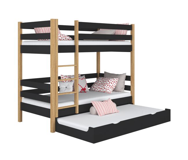 Litera de madera con cajón para colchón n01 negro / roble