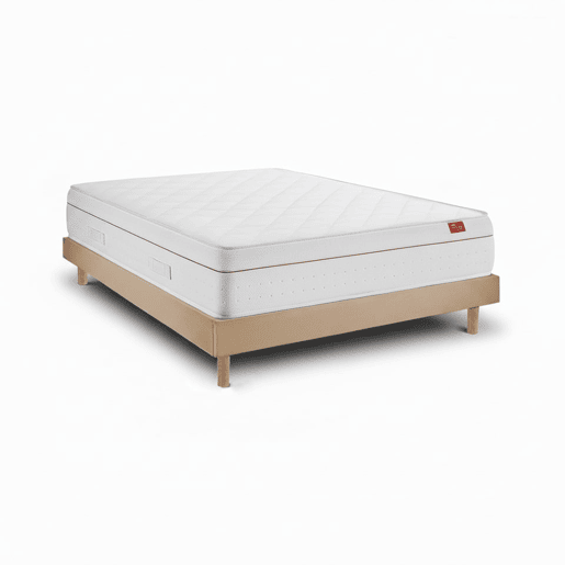 Conjunto Deluxe Ortopédico 200 x 180 cm u2014 Colchão molas ensacadas 27 cm e kit de cama madeira 15 cm, altura total 57 cm.