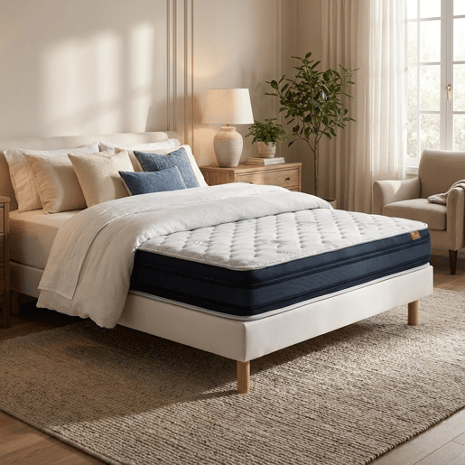 Conjunto Viscoflex Ortopédico e Sommier 190 x 90 cm, colchão viscoelástico 22 cm, pés de madeira 15 cm, altura total 52 cm.