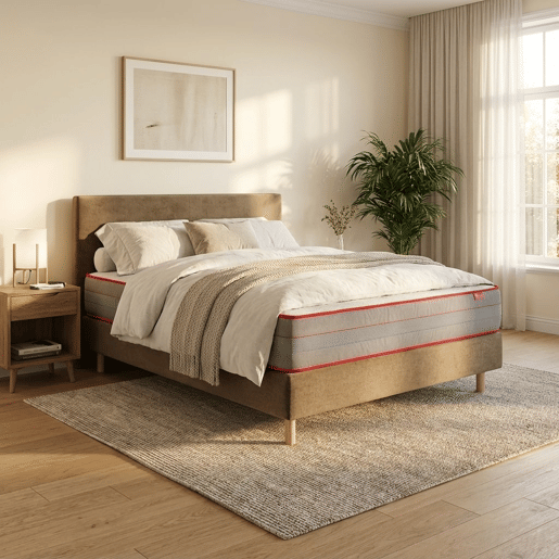 Conjunto Luxury e sommier 20 cm Tribu Taupe, 190 x 140 cm, altura total 62 cm.