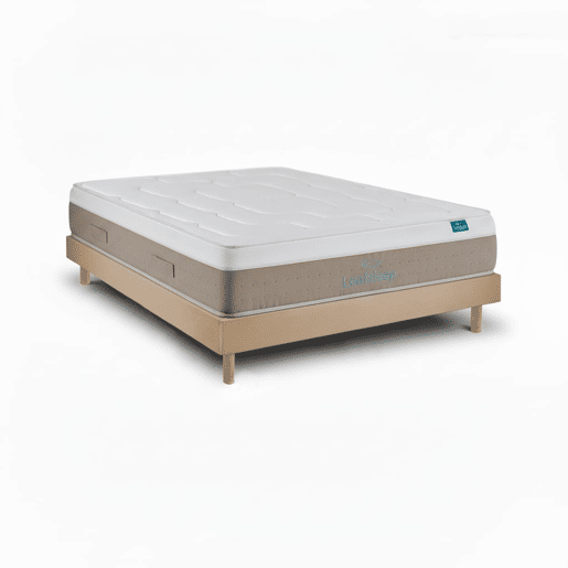 Conjunto Cloud Cotton Leafsleep 200 x 200 cm Milano Taupe u2014 colchão 30 cm + sommier madeira FSC, altura total aprox. 60 cm.
