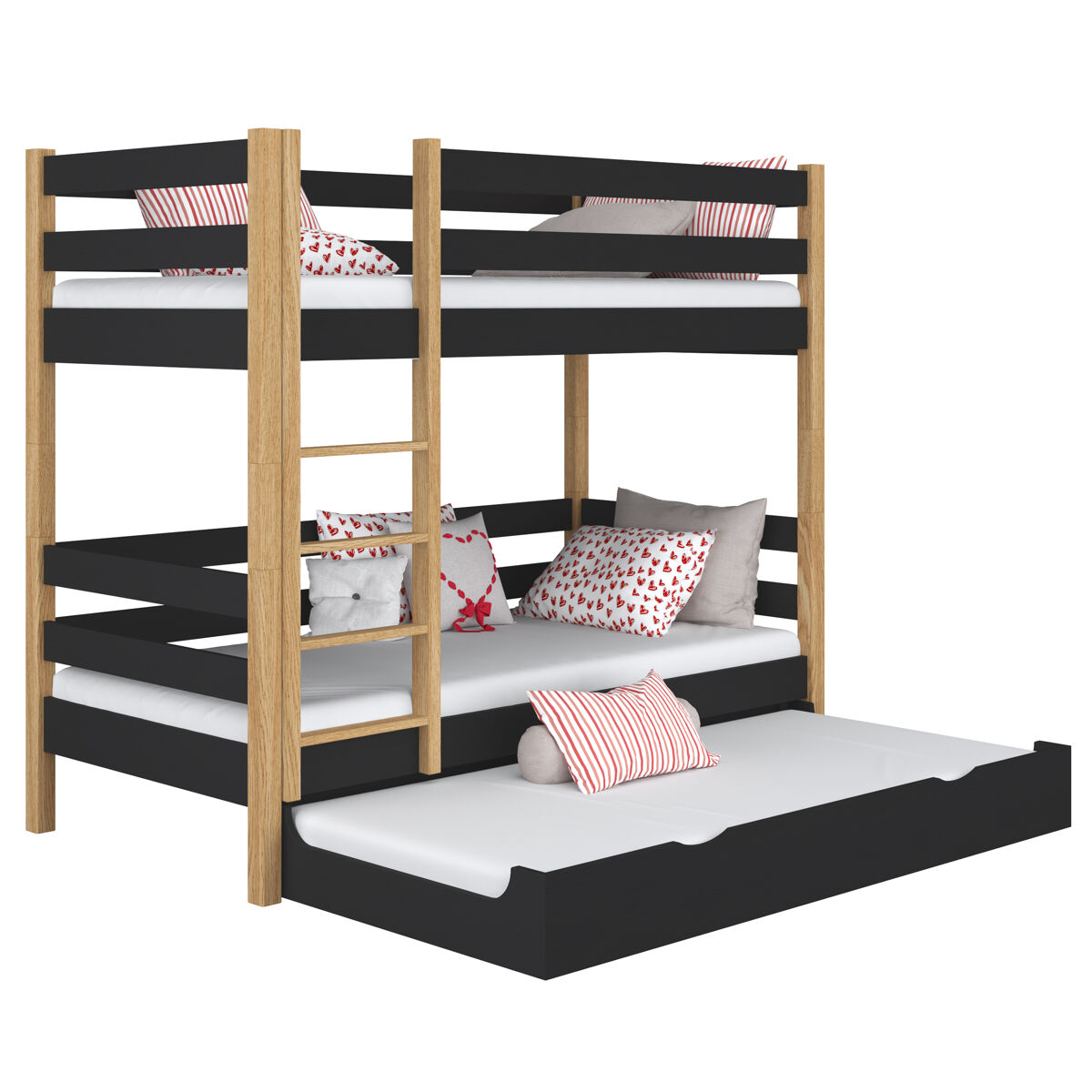 Litera de madera con cajón para colchón n01 negro / roble