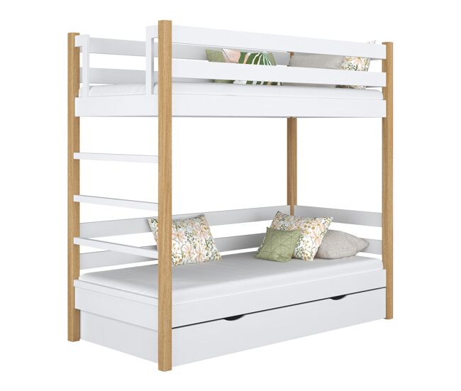Litera de madera con cajón n03 blanco / roble