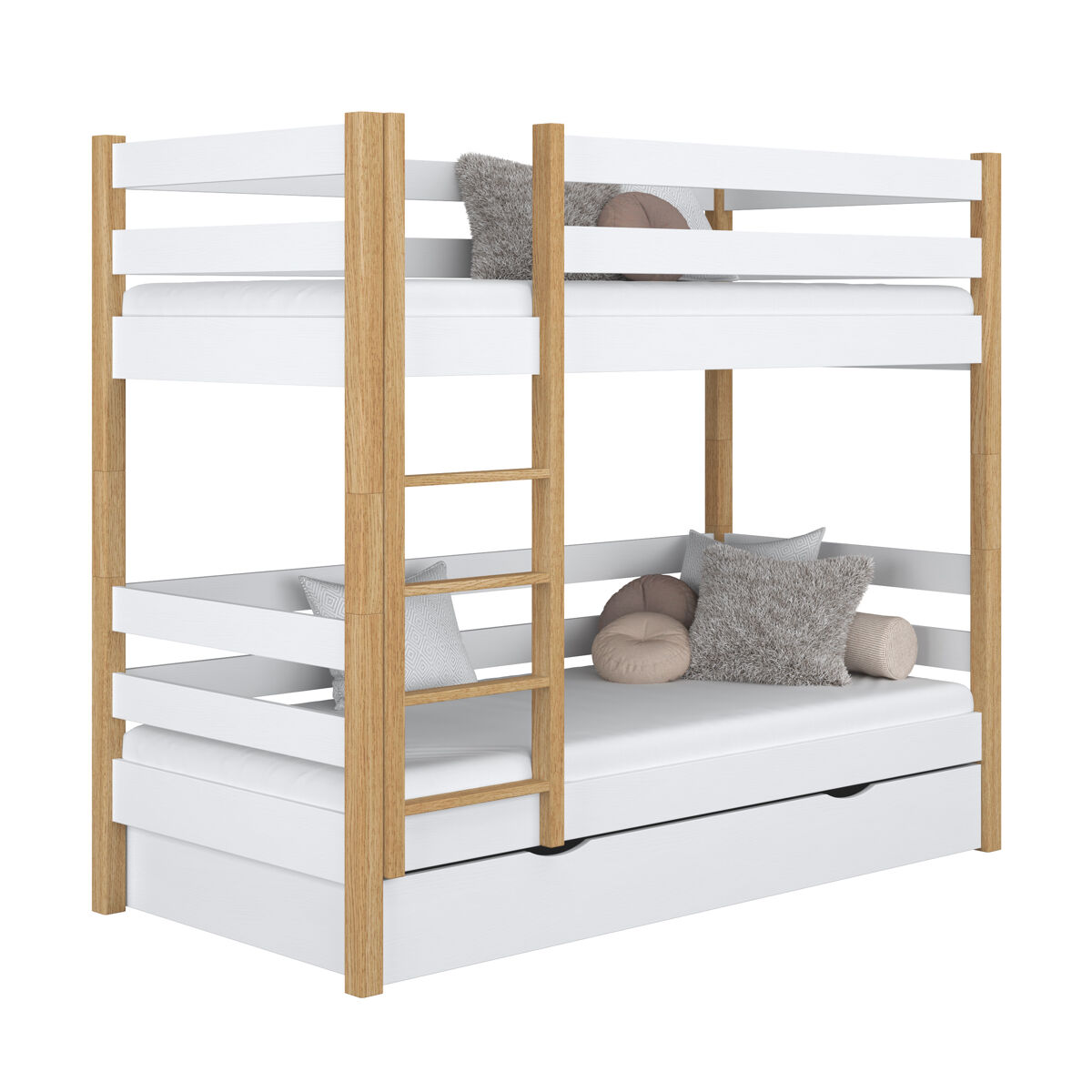 Litera de madera con cajón n01 blanco / roble