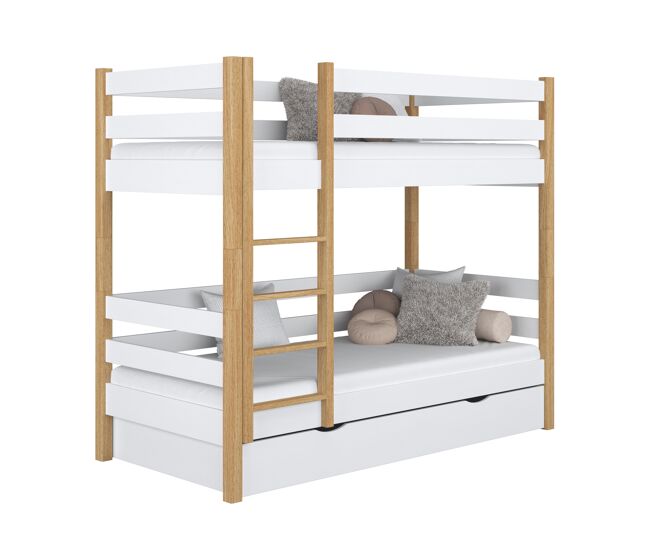 Litera de madera con cajón n01 blanco / roble