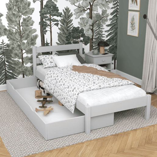Cama individual de madeira com gaveta N01 cinza