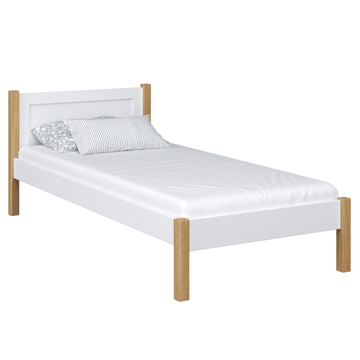 Cama individual de madeira N02 branco e carvalho Cama individual de madeira N02 branco e carvalho