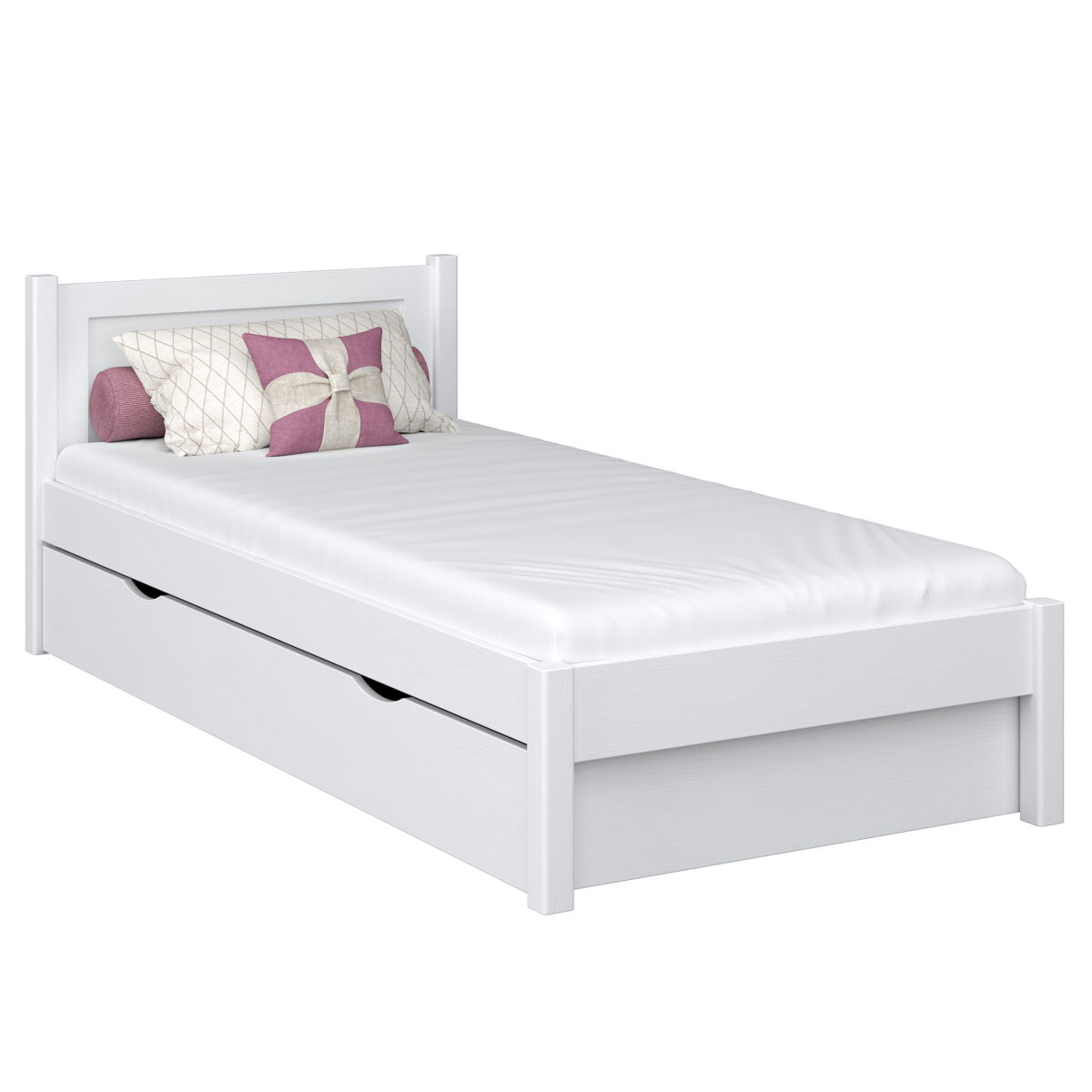 Cama individual de madera con cajón n02 blanco