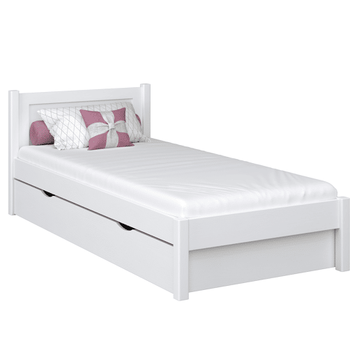 Cama individual de madeira com gaveta N02 branco