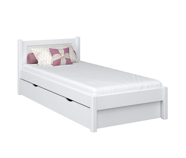 Cama individual de madera con cajón n02 blanco