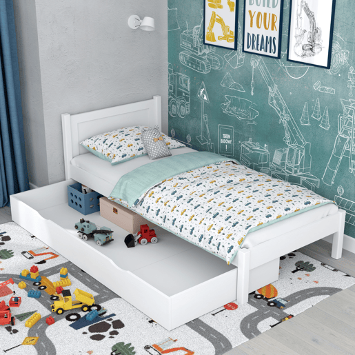 Cama individual de madeira com gaveta N02 branco