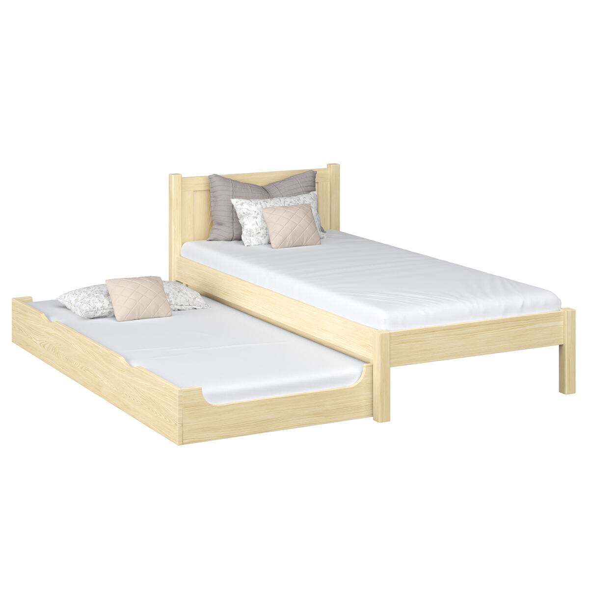 Cama individual con cajón para colchón n02 pino incoloro