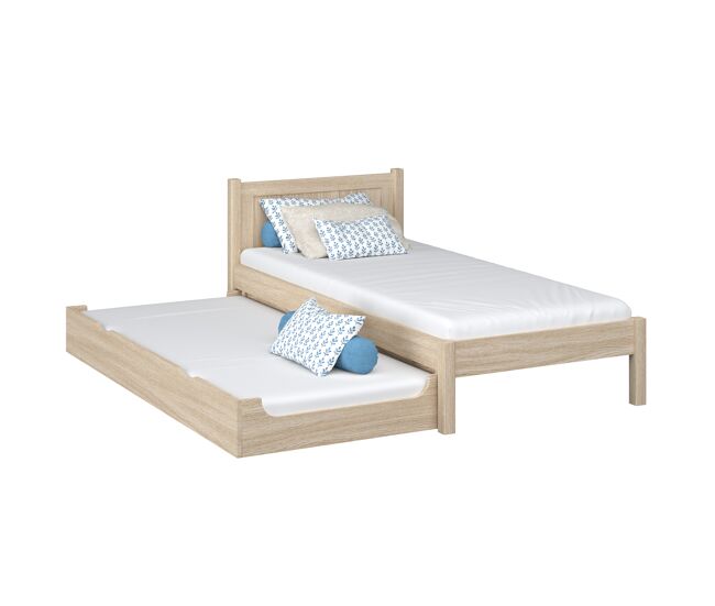 Cama individual de roble con cajón para colchón n02 roble blanqueado