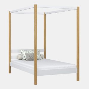Cama individual de madeira com dossel N01 branco e carvalho