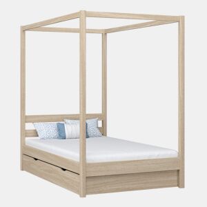 Cama individual de carvalho com dossel e gaveta N01 carvalho branqueado