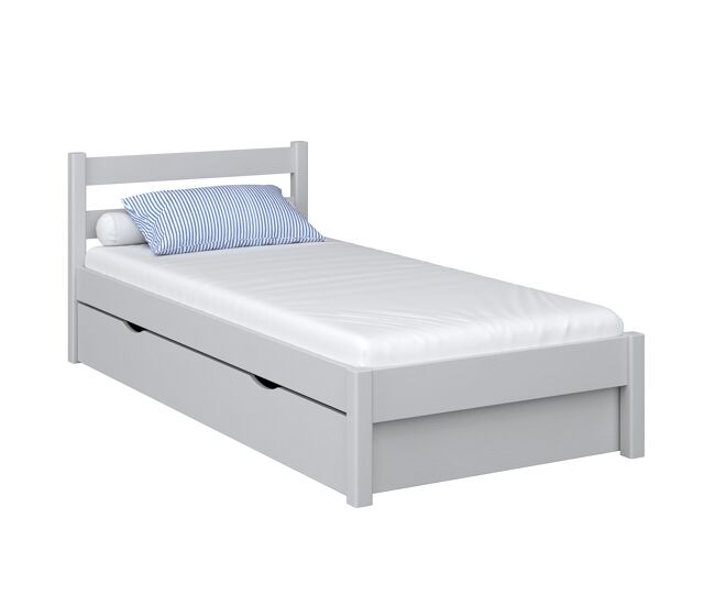 Cama individual de madera con cajón n01 gris