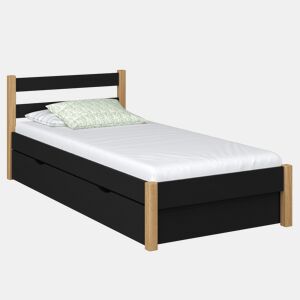 Cama individual de madeira com gaveta N01 preto e carvalho