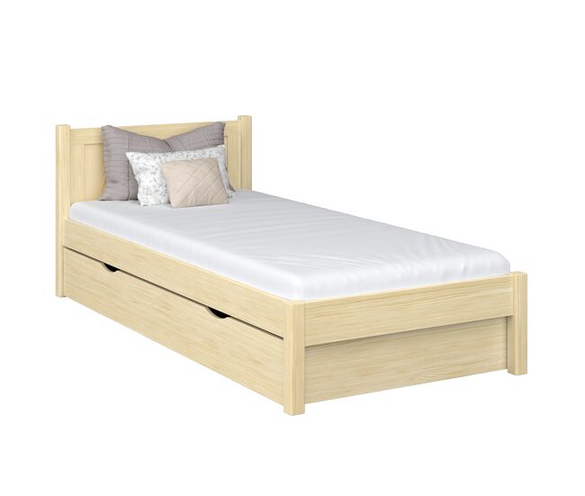 Cama individual de madera con cajón N02 pino incoloro