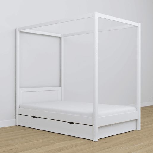 Cama individual de madeira com dossel e gaveta N02 branco Cama individual de madeira com dossel e gaveta N02 branco