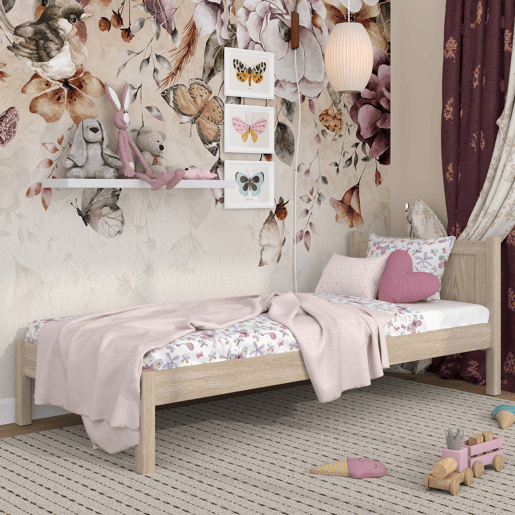 Cama individual de carvalho N02 carvalho branqueado