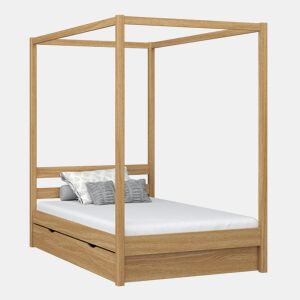 Cama individual de carvalho com dossel e gaveta N01 carvalho natural