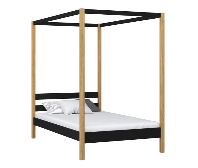 Cama individual de madera con dosel n01 negro / roble