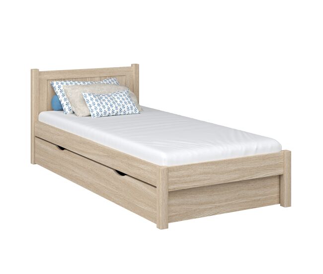 Cama individual de roble con cajón N02 roble blanqueado