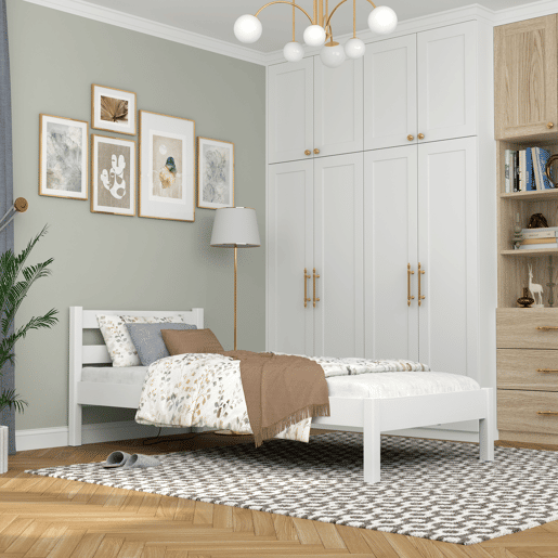 Cama individual de madeira N01 branco