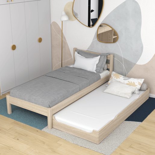 Cama individual de carvalho com gaveta para colchão N01 carvalho branqueado