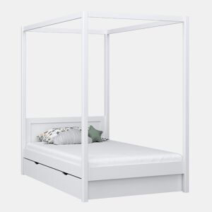 Cama individual de madeira com dossel e gaveta N02 branco