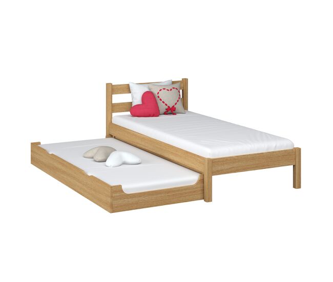 Cama individual de roble con cajón para colchón n01 roble natural