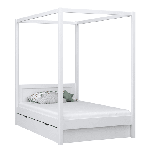 Cama individual de madeira com dossel e gaveta N02 branco Cama individual de madeira com dossel e gaveta N02 branco