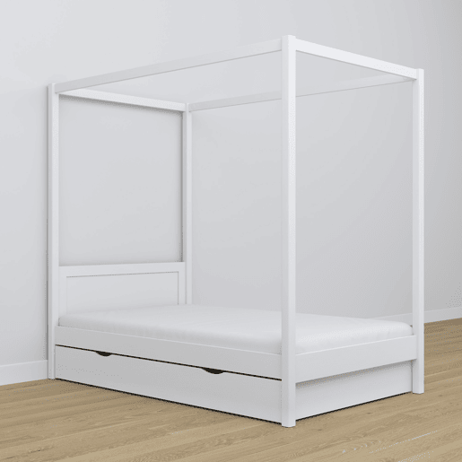 Cama individual de madeira com dossel e gaveta N02 branco Cama individual de madeira com dossel e gaveta N02 branco