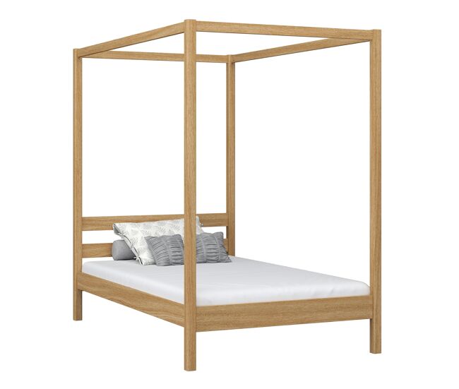 Cama individual de roble con dosel N01 roble natural