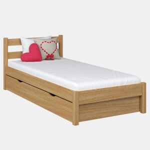 Cama individual de carvalho com gaveta N01 carvalho natural